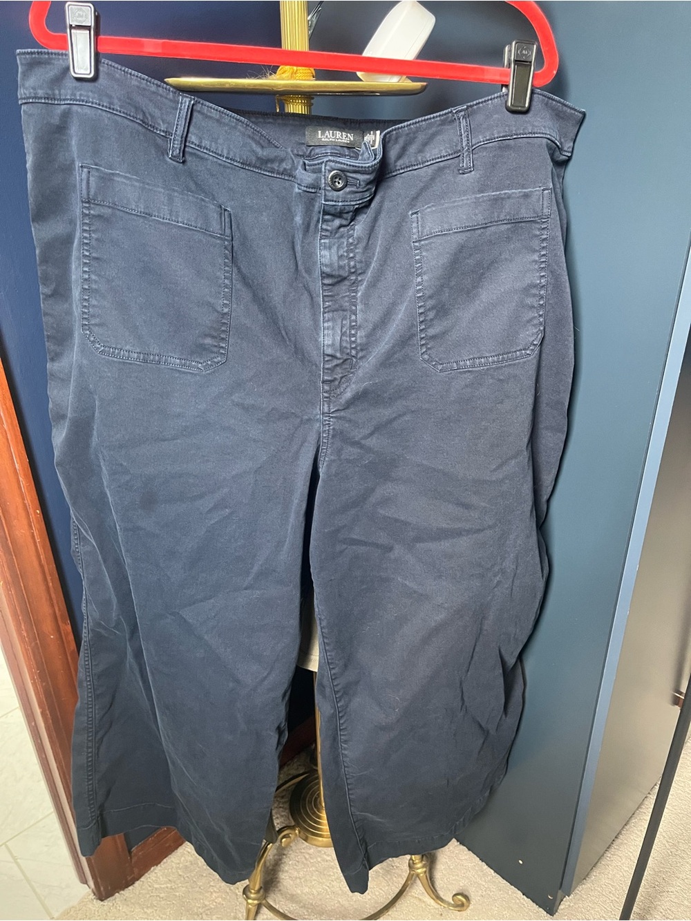 Lauren Ralph Lauren Women’s Navy Cotton Casual Pants- Wide Leg-size 22W